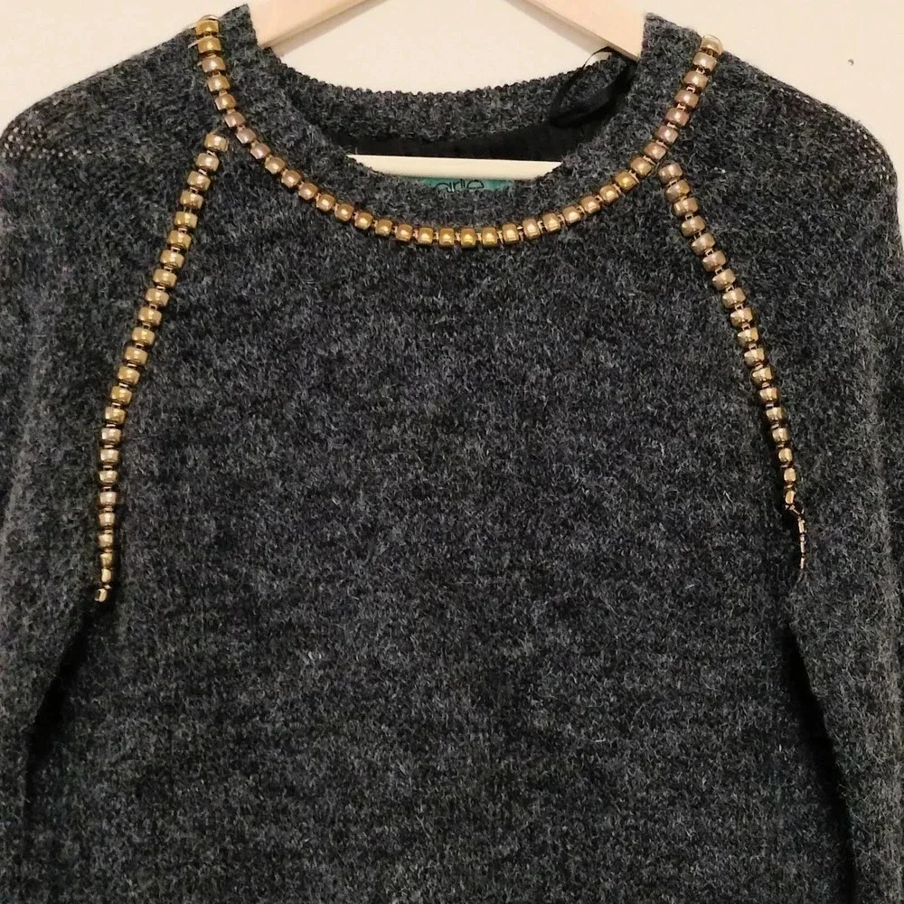 Karlie Size M/L Black Embellish Neckline Sheer pleated back Sweater